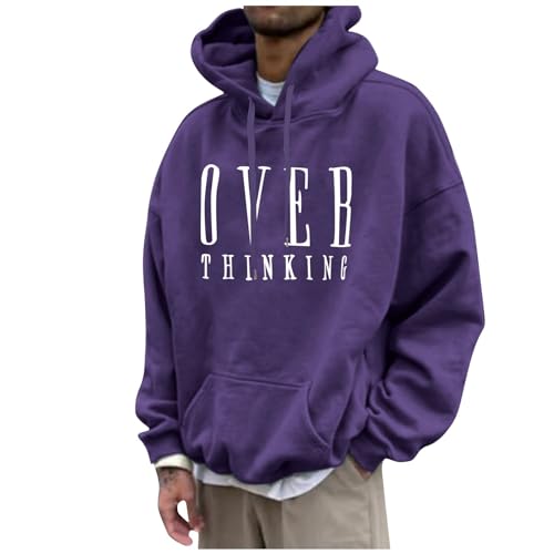 Generisch Kapuzenpullover Herren, Hoodie Basic Langarm Sweatshirts Classic Männer Druck Pullover Casual Mit Taschen Arbeitspullover Herren Hoodie Beige Geschenk Mann Hoodie Pullover (6XL, Purple) von Generisch