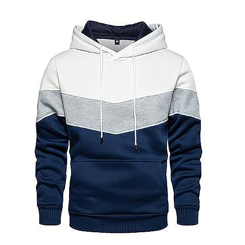 Generisch Kapuzenpullover Herren 4XL Übergröße Sweatshirt Herren Mit Kapuze Baumwolle Patchwork Hoodie Farbblock Sweatshirt Langarm Sweatpullover Jacquard Sweater Mit Taschen Streetwear Kapuzenjacke von Generisch
