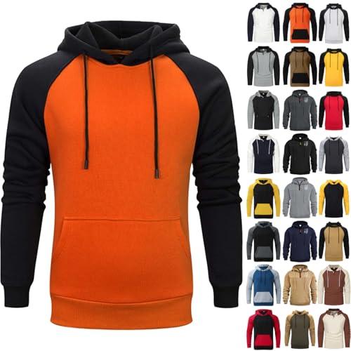 Generisch Kapuzenpullover Herren Langarm Hoodie Classic Warm Pullover mit Kapuze Casual Kapuzenjacke Hoodie Baumwolle Sweatshirt Kordelzug Hoody mit Tasche Frühling Herbst Sportshirt (AA-AAOrange, L) von Generisch