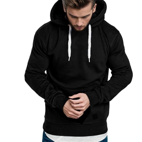 Generisch Kapuzenpullover Herren Langarm Hoodie Winter Warm Pullover mit Kapuze Casual Baumwolle Kapuzenpulli Hoodies Basic Passform Sweatshirt Kordelzug Hoody mit Tasche Schwarzer Armeegrün von Generisch