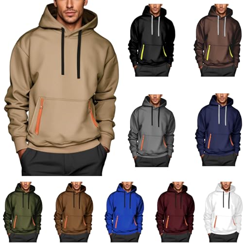 Generisch Kapuzenpullover Herren Langarm Sweatshirt Pullover Warme Sweatjacke Gym Pullover mit Kapuze Training Oberteil Jogging Kapuzenpulli Lässig Lose Kapuzenshirt mit Taschen Reguläre Passform Top von Generisch