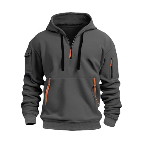 Generisch Kapuzenpullover Herren Mit Halber Reißverschluss Schwarz | Hoodie Herren Große Größen Warme Sweatshirt Jacke Casual Bequeme Sweatjacke Outdoor Arbeitspullover Alltag Einfarbig Oberteil von Generisch