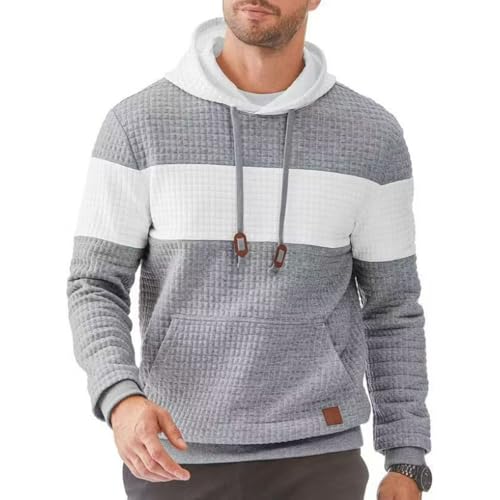 Generisch Kapuzenpullover Herren Pullover Langarm Waffelmuster Casual Sweatjacke Hoodie Farbblock Vlies Kapuzenpulli Sweatshirt Mit Taschen von Generisch