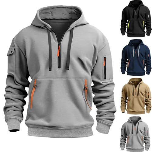 Generisch Kapuzenpullover Herren mit Reißverschluss Hooded Sweatshirt Jungen und Herren Pullover mit Reißverschluss-Multifunktionelle-Taschen Kapuzenpulli Einfarbig Kapuzenpullover Soft Kordelzug von Generisch