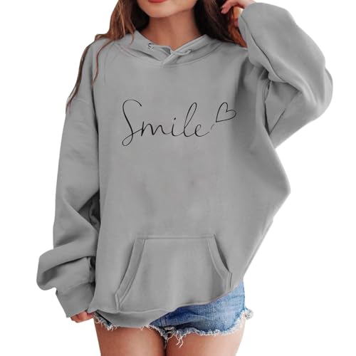 Generisch Kapuzenpullover Kinder Mädchen Alphabet-Druck Hoodie Oversize Pullover Langarm Sweatshirt Mit Taschen Sport Sweatjacke Locker Stretch Kapuzenpullover Leicht Oberteile Grey 150 von Generisch