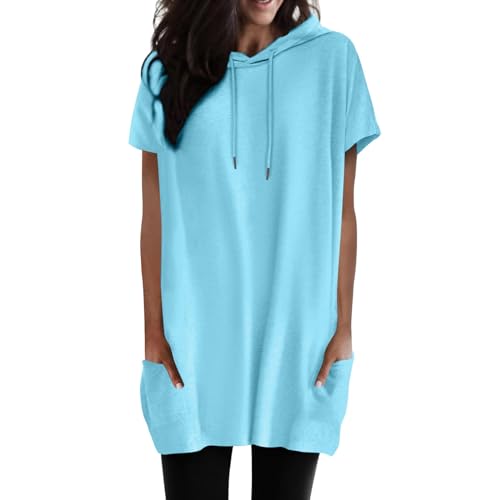 Generisch Kapuzenpullover Sommer Damen Oversize Kurzarm Tshirts Einfarbig Hoodie Schwarz mit Kapuze Pullover Lässig mit Taschen Kapuzenshirt Leicht Sweatshirt Sport Oberteile Casual Longshirt Generisch Kapuzenpullover Sommer Damen Oversize Kurzarm Tshirts Einfarbig Hoodie Schwarz mit Kapuze Pullover Lässig mit Taschen Kapuzenshirt Leicht Sweatshirt Sport Oberteile Casual Longshirt von Generisch