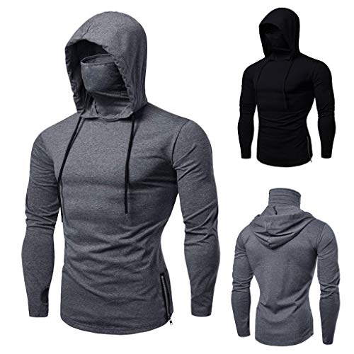 Kapuzenpullover für Herren Langarm Hoodies Slim Fit Pullover mit Maske Langarm Sweatshirts High Neck Slim Fit Pull Over Sport Hooded Top (001 Grau, 3XL) von Generisch