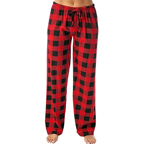 Generisch Schlafanzughose Damen Lang Pyjama Damen Hose Pyjamahose Rot Kariert Damen Schlafhosen Couple Pyjama Gestreifte Hose Damen Rot Karierte Pyjamahose Damen von Generisch