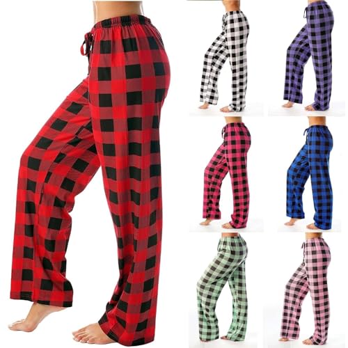 Generisch Karierte Hose Damen Weihnachtshose Weihnachts Pyjama Damen Weihnachtsschlafanzüge Damen Schlafanzughose Damen Lang Baumwolle Schlafanzughose Kariert Pärchen Pyjama Weihnachten von Generisch