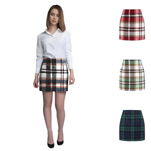 Generisch Karierter Rock Damen Knielang Elegant Bleistift A Linie Figurbetont Minirock Hohe Taille Büro Rock Bodycon Bleistiftrock Herbsst Damen Kurze Freizeitrock Röcke Damen Arbeitsrock von Generisch