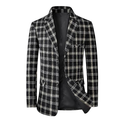 Generisch Karierter Sakko Herren Slim Fit Elegante Blazer Sommer Leicht Sakko Herren Regular Fit Männer Frühling Stylish Jackets Anzugjacke für Business Hochzeit Party von Generisch