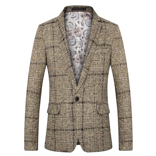 Generisch Karierter Sakko Herren Slim Fit Elegante Modern Blazer Sommer Sakko Leicht Regular Fit Männer Frühling Stylish Jackets Anzugjacke für Alltag Business Hochzeit Party von Generisch