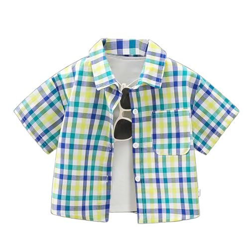 Generisch Kariertes Hemd Jungen 116 Baumwolle Trachtenhemd Dunkelgrün Kinder Sommerhemd Baby Kurzarm Revers Button Down Hemdjacke Bügelfreie Kurzarmhemden Kleinkind Holzfällerhemd Boy Freizeithemd von Generisch