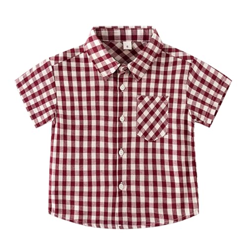 Generisch Kariertes Hemd Rot Baby Trachtenhemd Jungen 110 Kurzarm Kinder Hemd Baumwolle Revers Bügelfreie Hemdjacke Party Karohemd Kleinkind Freizeithemd Boy Kurzarmhemden Mit Brusttasche von Generisch