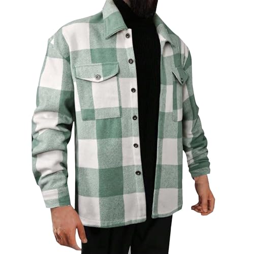 Generisch Kariertes Herren Verdicken Warme Hemdjacke Mit Knopfleiste Casual Reverskragen Thermohemd Baumwolle Jacket Casual Einreiher Arbeitshemd üBergangsjacke Winterjacke Freizeitjacke FüR Alltag von Generisch