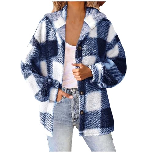 Generisch Karohemd Damen, Flanellhemd Damen Karierte Bluse Langarm Karohemd Holzfällerhemd Trachtenbluse Cord Hemd Langarm Fit Flanellhemden, Blue, XXL von Generisch