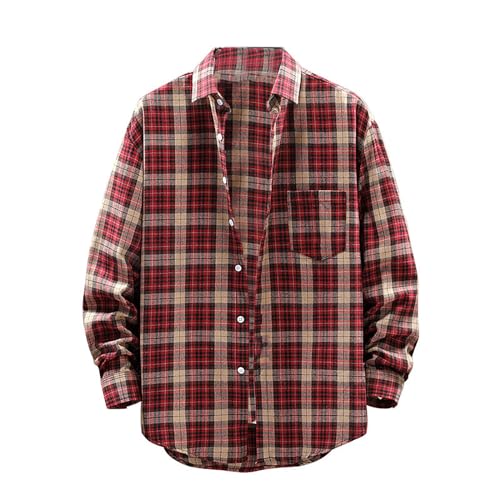 Generisch Karohemd Herren Langarm, Freizeithemd Herren Langarm Regular Fit, Trachtenhemd Kariert Herrenhemden Langarm Schlupfhemd Mit Brusttasche Herrenhemd Atmungsaktiv Stehkragenhemd Leicht von Generisch