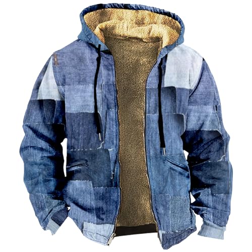 Generisch Karpfen Zubehör, Men'S Winter Printed Fleece Jacketed Cardigan Zipper Puffer Jacket Men Für Reißverschluss Northster The Face Jacke For Herren-Anorak Xxl (4XL, Blau) von Generisch