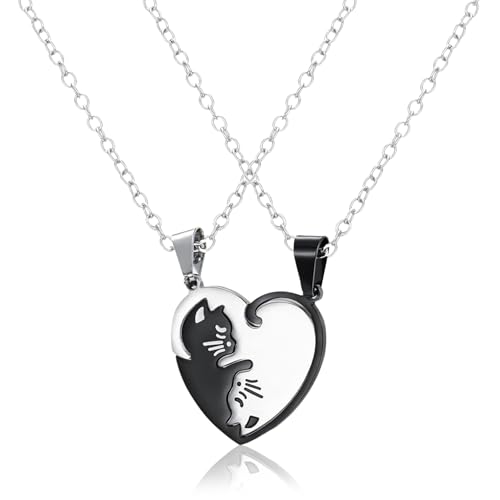 Generisch Katzen Halskette | Katzen Schmuck Herz-Katzen Halskette für Paare - Edelstahl Schmuckanhänger, Niedlicher Anhänger Für Party Urlaub Fest Generisch Katzen Halskette | Katzen Schmuck Herz-Katzen Halskette für Paare - Edelstahl Schmuckanhänger, Niedlicher Anhänger Für Party Urlaub Fest von Generisch