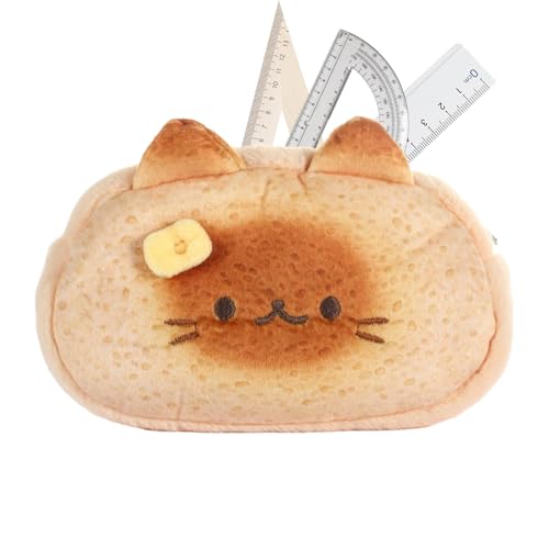 Generisch Katzenstift -Fall Toast Design | Süße Bleistiftbox Plüsch | Cartoon Organizer Halter Ästhetik für Mädchen Kinder Teen Rucksack Kindergarten College von Generisch