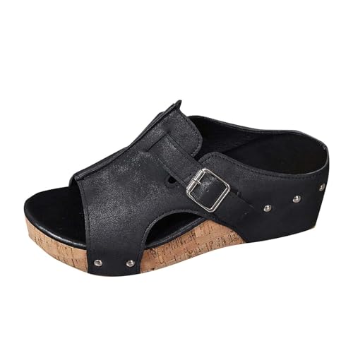 Generisch Keilabsatz Plateau Sandalen Damen Slip-On Pantoletten Peeptoe Keilsandalen Plattform Schlappen Fischmund Sandaletten Mit Schnalle Große Größen Strandsandalen Atmungsaktiv Sommersandalen von Generisch