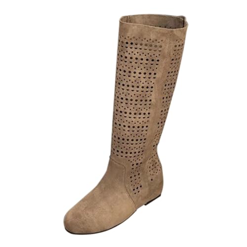 Generisch Keilabsatz Schuhe Damen Sneaker 41 Damen Hohle Atmungsaktive Hohe Stiefel Sommermode Lederstiefel Mit Absatz (Khaki, 39) von Generisch
