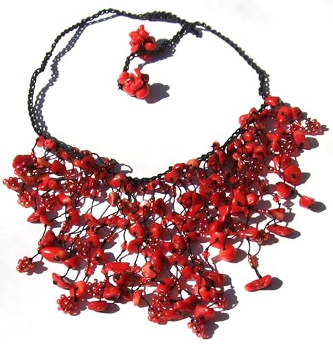 Generisch Kette 120x Koralle geknotet Rottöne Spitz Kaskaden MermaidCollection von Generisch