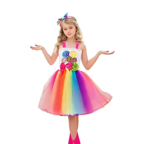 Generisch Kette Kinder Lollipop Regenbogen Kleid Candy Regenbogen Karneval Tanzkleid Mädchen Rockers (Multicolour, 6-7 Years) von Generisch