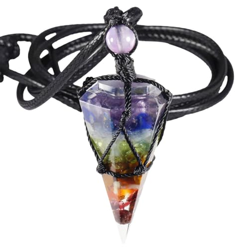 Generisch Kette Mit Stein, Verstellbare Wachsseil-Mode-Halskette Mit Natürlichem Edelstein-Kristall, Spitze Sechseckige Säule, Energieschmuck Für Männer Und Frauen, Sieben Farben von Generisch