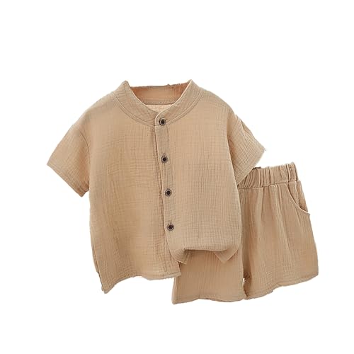 Generisch Khaki Bekleidungssets Für Kinder Jungen 110 Set 2 Teiler Sommer Kurze Hosen Baumwolle Und Hemd Stoff Lässige Kinderkleidung Casual Hosenanzug Urlaub Mode Freizeitanzug von Generisch