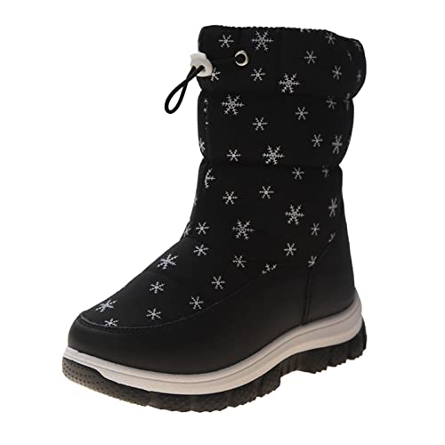 Generisch Kinder 32 für und Mädchen Dicke Sohlen rutschfeste und wasserdichte obere Wadenstiefel seitlicher Reißverschluss einfarbiger Schneedruck warm und bequem Winterschuhe 24 (Black, 33 Big Kids) von Generisch