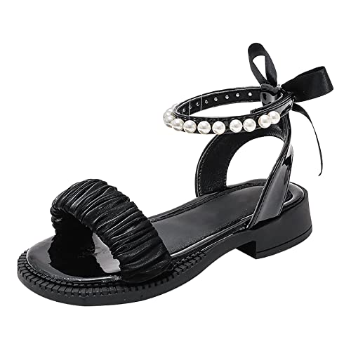 Generisch Kinder Baby Mädchen Sandalen Mode Perle Schleife Design mit Prinzessin Kleid Prinzessin Schuhe kleines Kind/große Kinder Mädchenschuhe Gr. 32 (Black, 32 Big Kids) von Generisch