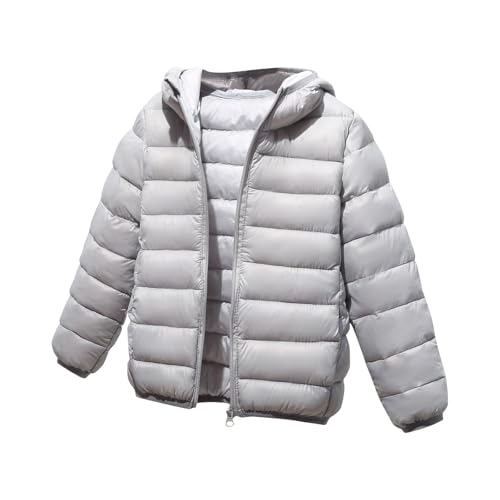 Generisch Kinder Daunenjacken Winterjacke mit Kapuze Einfarbig Softshelljacke für Jungen Mädchen Leichte Steppjacke mit Reißverschluss Tasche Winter Warme Kapuzenjacke Grau 10-12 Jahre von Generisch