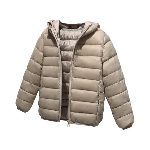 Generisch Kinder Daunenjacken Winterjacke mit Kapuze Einfarbig Softshelljacke für Jungen Mädchen Leichte Steppjacke mit Reißverschluss Tasche Winter Warme Kapuzenjacke Khaki 5-6 Jahre von Generisch