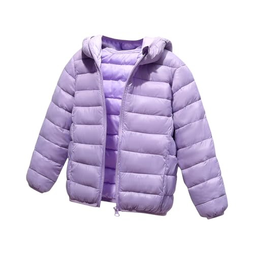 Generisch Kinder Daunenjacken Winterjacke mit Kapuze Einfarbig Softshelljacke für Jungen Mädchen Leichte Steppjacke mit Reißverschluss Tasche Winter Warme Kapuzenjacke Lila 5-6 Jahre von Generisch