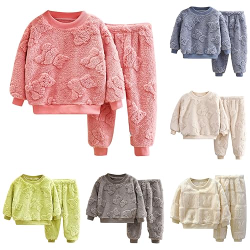Kinder Flanell Schlafanzug Baby Jungen Mädchen Flauschige Fleece Pyjama Schlafanzüge Winter Zweiteiler Kuschel Pullover Hose Nachtwäsche 2-9 Jahre von Generisch