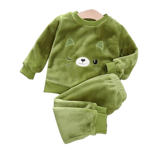 Generisch Kinder Flauschiger Schlafanzug Pyjama Set Jungen Mädchen Zweiteiler Winter Warme Fleece Nachtwäsche Hauskleidung von Generisch