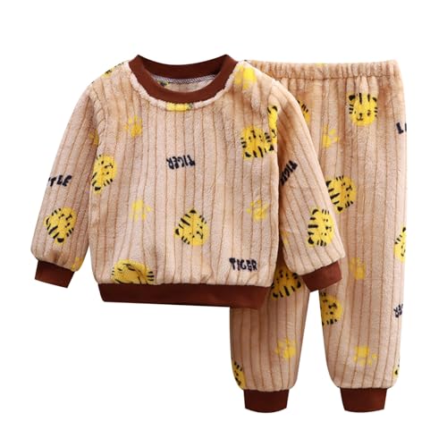 Generisch Kinder Flauschiger Schlafanzug Pyjama Set Jungen Mädchen Zweiteiler Winter Warme Fleece Nachtwäsche Hauskleidung von Generisch