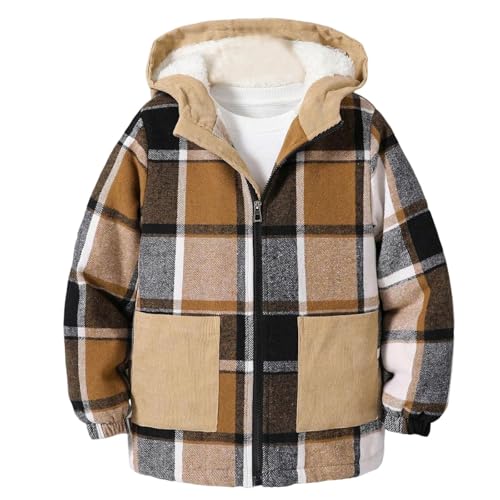 Generisch Kinder Fleece Gefütterte warme Hemdjacke Plaid Langarm Kapuze Full Zip Baby Jungen Mädchen Herbst Winter Hoodie Casual Mantel Outwear Langarmshirt von Generisch