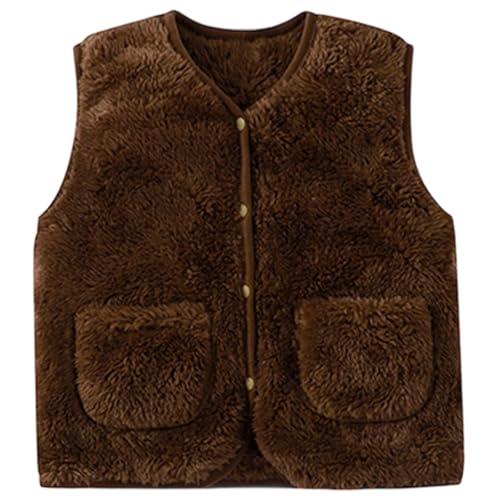 Generisch Kinder Fleece Weste Jungen Mädchen warme Winter Steppweste weiche gefütterte Übergangsjacke für Winter Bequeme Alltagsweste (Brown, 1-2 Years) von Generisch