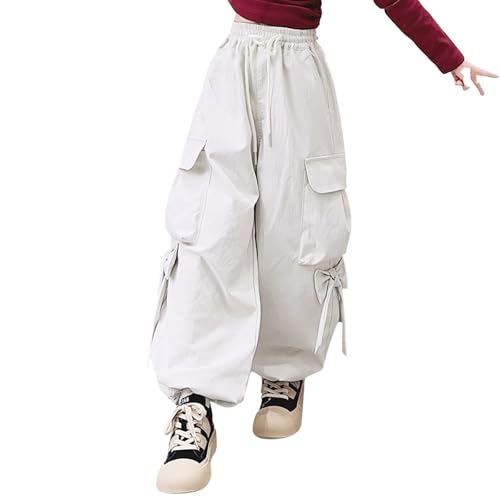 Generisch Kinder Hose Unisex Mädchen Cargohose Lässiger Jumpsuit mit weitem Bein Street Dance Hose für Kinder (Light Gray, 14-15 Jahre) von Generisch