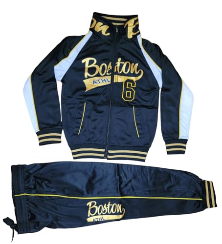 Generisch Kinder Jungen Jogginganzug Trainingsanzug Sportanzug Hose Jacke Set (Boston Schwarz, 98-104) von Generisch