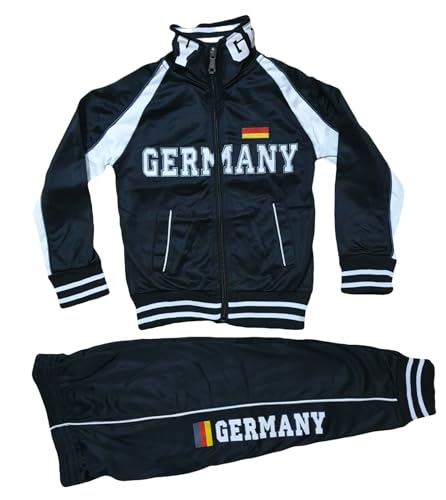 Generisch Kinder Jungen Jogginganzug Trainingsanzug Sportanzug Hose Jacke Set (Germany Schwarz, 110-116) von Generisch