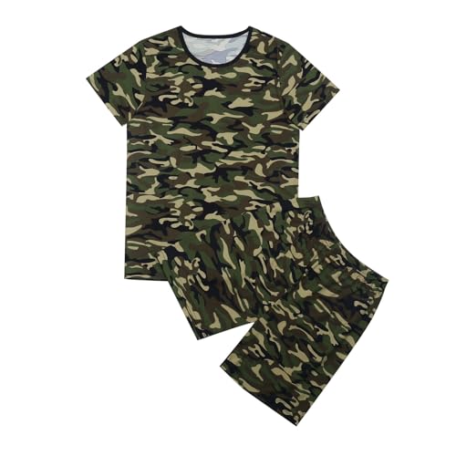 Generisch Kinder Jungen Mädchen Camouflage Shorts und T-Shirt Set 2-teiliges Kurzarm Sommer Kinderkleidung Sportbekleidung Outdoor Sport Sets Outfits Militär Kostüm Anzug Tarnkleidung 146 Camo von Generisch