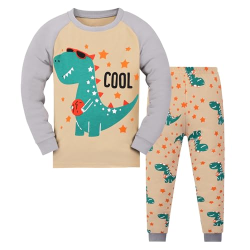 Kinder Jungen Schlafanzug Dinosaurier Pyjama Langarm Pyjama Set Kinder Baumwolle Winter Nachtwäsche Langarm Zweiteiliger Kinder Nachtwäsche Dinosaurier Bagger Feuerwehrauto Zug von Generisch