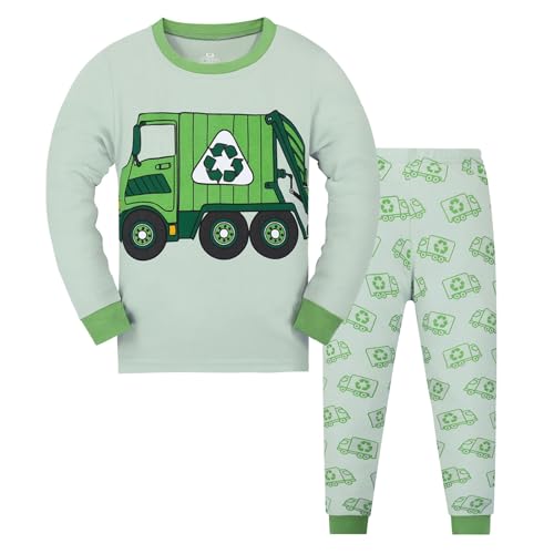 Kinder Jungen Schlafanzug Dinosaurier Pyjama Langarm Pyjama Set Kinder Baumwolle Winter Nachtwäsche Langarm Zweiteiliger Kinder Nachtwäsche Dinosaurier Bagger Feuerwehrauto Zug von Generisch