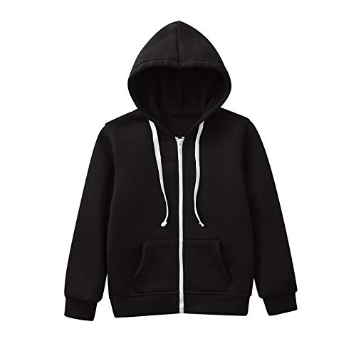 Generisch Kinder Kapuzenpullover mit Reißverschluss Einfarbig Sportlich Jacke Langarm Locker Sweatjacke mit Kordelzug&Taschen Mädchen Rippensaum Kapuzenjacke Sweatshirt Fall Winter Hoodie von Generisch