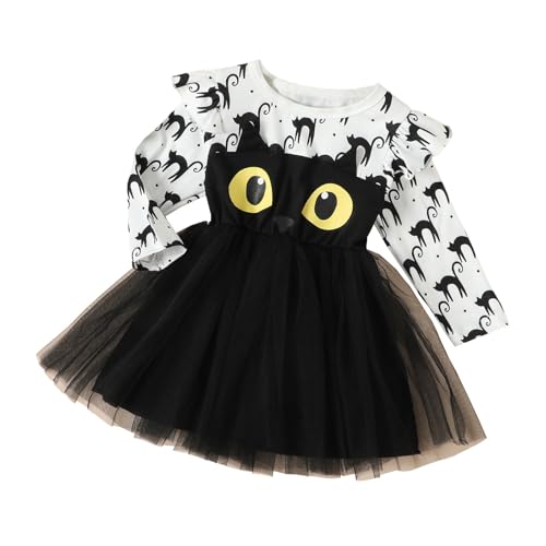 Generisch Kinder Kleinkind Baby Mädchen Babystrampler Halloween Kleid Schleife Langarm Kürbis Fledermaus Print Tutu Spitze Kleid Karneval Outfit Kleidung Pumpkin Cosplay Party Kürbiskostüm von Generisch