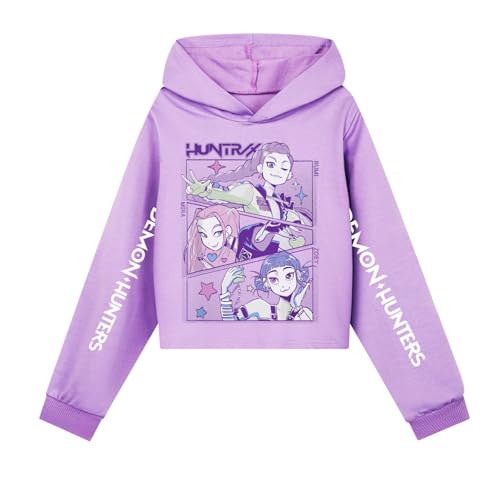 Generisch Kinder Kpop Demons Hunters Hoodie K-pop Kapuzenpullover mit Anime Drucken Hochkragen Langarm Pullover Casual Tasche Sweatshirt Autumn Winter Streetwear Oberteile (A-3-Purple, 9-10 Years) von Generisch