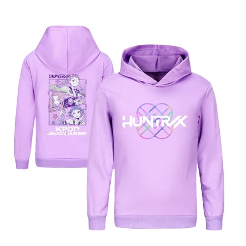 Generisch Kinder Kpop Demons Hunters Hoodie pop Hunters Drucken Kapuzenpullover mit Taschen Casual Pullover Bequeme Locker Langarm Sweatshirt Pour Wandern Fitness (A-3-Purple, 9-10 Years) von Generisch